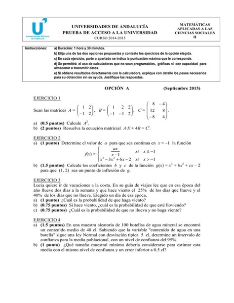 Examen Matematicas Selectividad 2016 Andalucia Resuelto Conocimientos