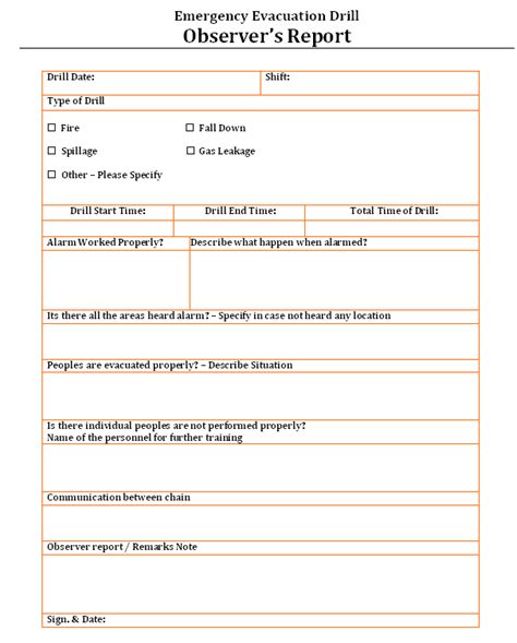 Fire Evacuation Drill Report Template Templates Example