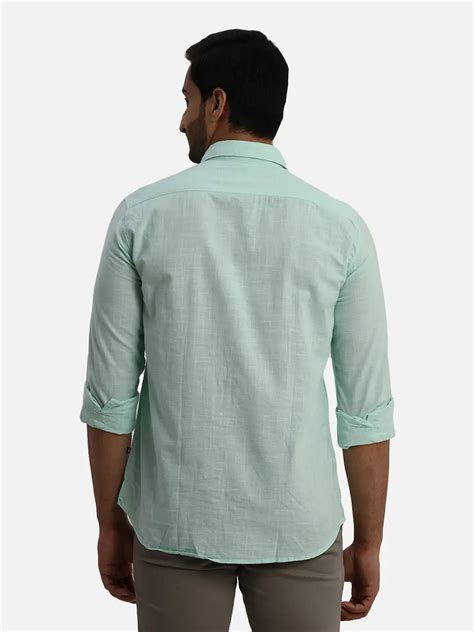 Men Green Slim Fit Solid Cotton Full Sleeve Shirts Myraymond