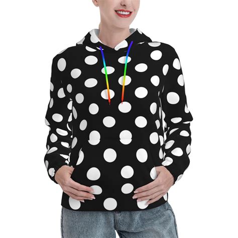 Fotbe Black And White Polka Dot Pattern Womens Long Sleeve Hoodie