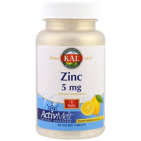 Цинк вкус лимона, Zinc, KAL, 5 мг, 60 таблеток - купить Цинк в Киеве и ...
