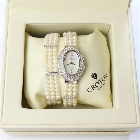 Croton Pearl Dress Watch And Bracelet Set In Original Packaging