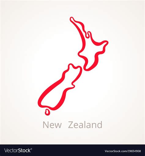 Outline Map Of New Zealand Marked With Red Line Vector Image On