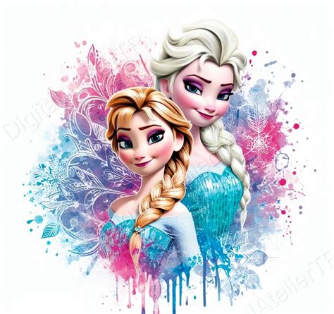 Elsa E Anna Frozen Splash E Watercolor Digital Design File PNG Etsy