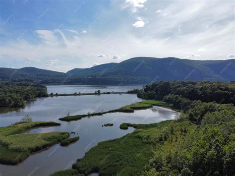 Premium Photo | Flying over a river