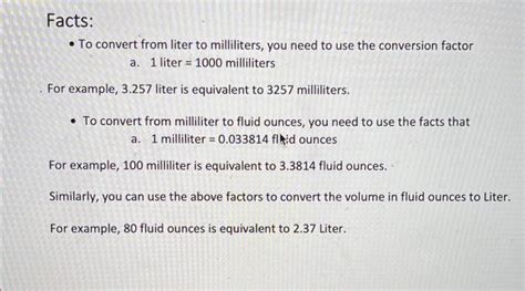 [Solved]: just the formulas will help Facts: - To convert fr