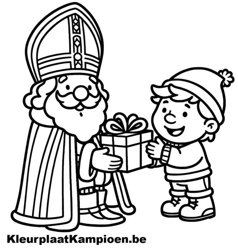 Kleurplaat Sinterklaas peuters cadeau kind - KleurplaatKampioen.be