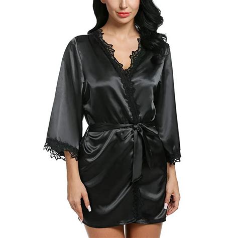 Sexy Lingerie Women Silk Lace Robe Dress Babydoll Nightdress Nightgown