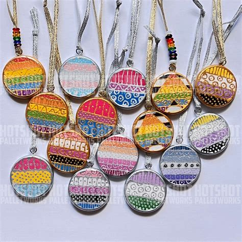 LGBTQ Pride Flag Ornaments Sided Hand Painted Decoupaged Wooden Circle Rainbow Gay Pride