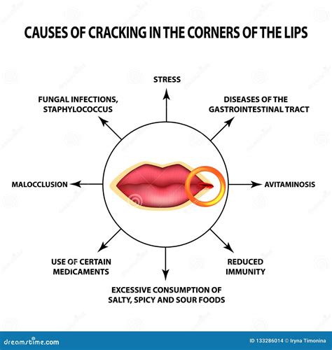 Causes of Lip Cracks. Cracks in the Corners of the Mouth. Infographics. Vector Illustration on ...