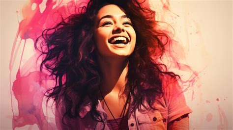 Premium Photo A Woman With Long Hair Is Laughing And Smiling