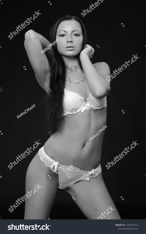 Sexy Brunette Lingerie On Black Background Stock Photo 1743577412 Shutterstock