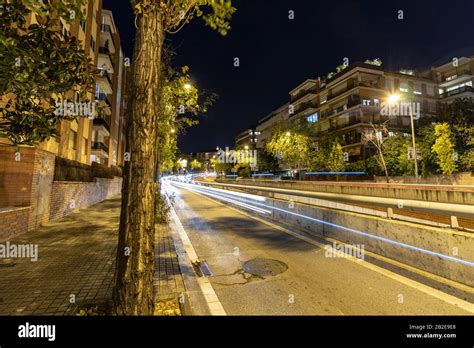 time lapse lights and streets in the city of Barcelona at night Stock ...