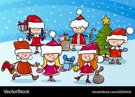 Cartoon kids on christmas Royalty Free Vector Image