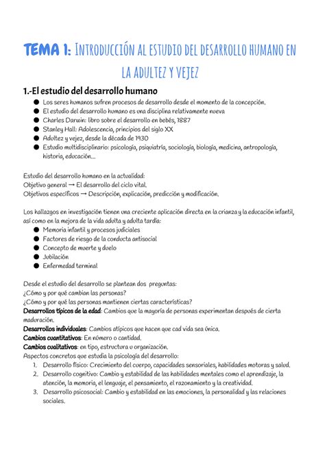 Temas 1 10 TEMA 1 Al Estudio Del Desarrollo Humano En La Adultez Y