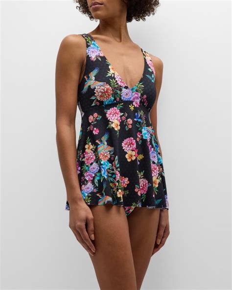 Johnny Was Back Tie Skirted One Piece Swimsuit In Blue Lyst