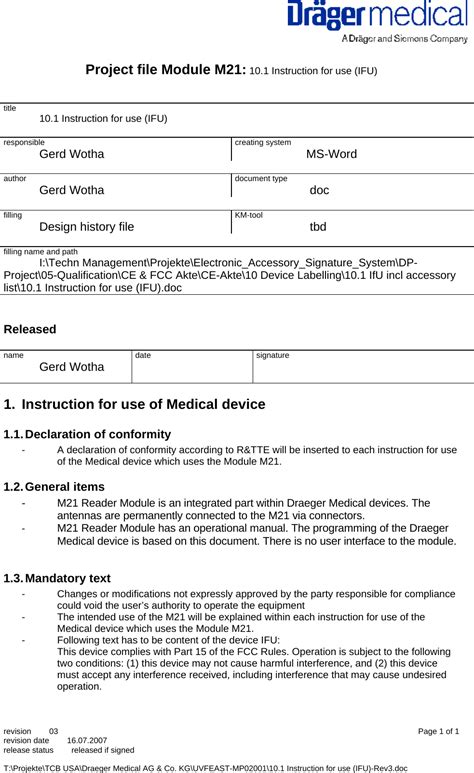 Draeger Medical EASTM21 Inductive Tag Reader Module User Manual Title