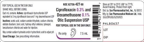 FDA Label For Ciprofloxacin And Dexamethasone Suspension Drops