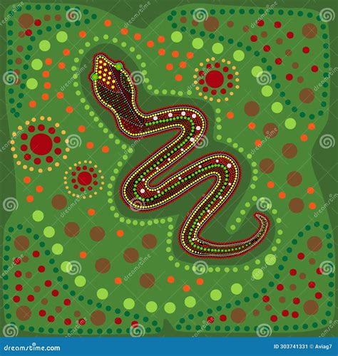 Snake In Australian Aboriginal Style Australia Indigenous Art Green