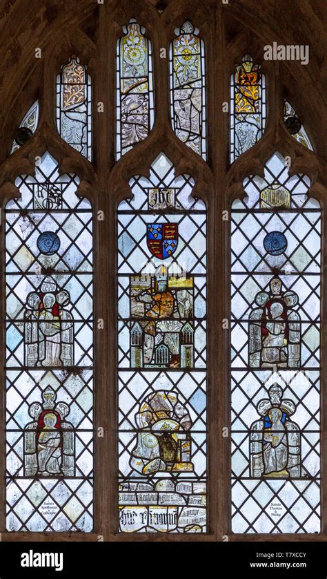 Medieval Stained Glass Window Holy Trinity Church Long Melford Suffolk England Saints