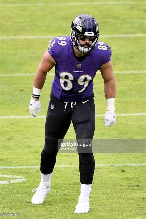 Tight end Mark Andrews of the Baltimore Ravens lines up against the ...