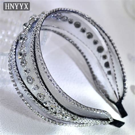 Hnyyx Strass Stirnband Schwarz Luxus Barock Breites Haar Reifen Mode