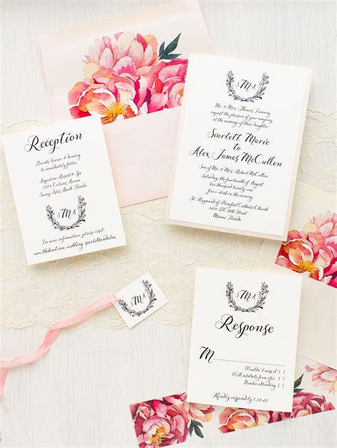 Pink Peonies Wedding Invitations Beacon Lane