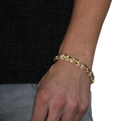 Men S Link Bracelet 14 Karat Yellow Gold Nugget Textured At 1stDibs