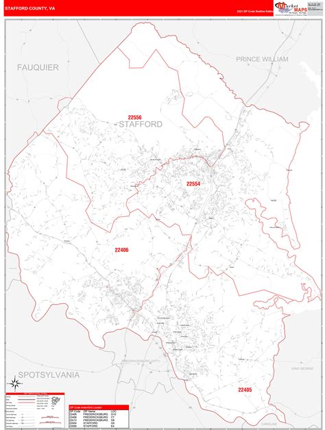 Stafford County, VA Zip Code Wall Map Red Line Style by MarketMAPS ...