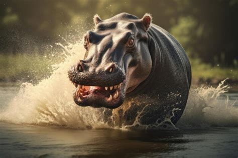 Premium AI Image | Aggressive male hippopotamus