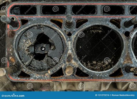 Worn Out Old Engine With A Broken Piston In The Cylinder Stock Photo