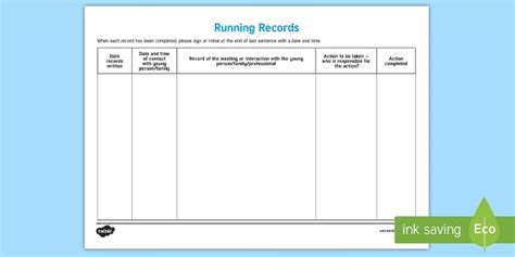 Running Records Young People And Families Case File Recording Template