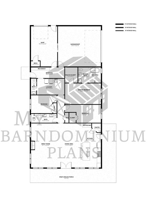 The Parkway Plan 3 Bedroom Barndominium Floor Plan Etsy