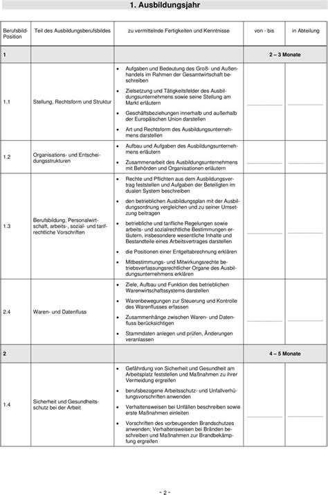 Sachliche Und Zeitliche Gliederung Der Berufsausbildung Anlage Zum