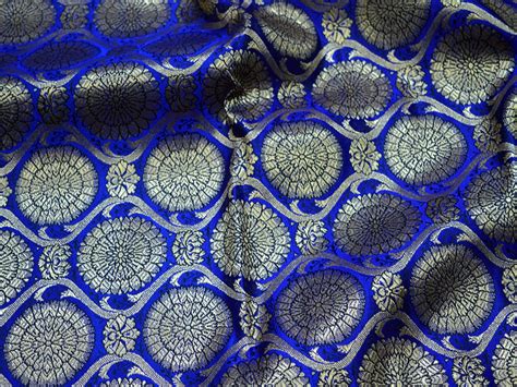 Home Décor Royal Blue Brocade Fabric By The Yard Banaras Etsy