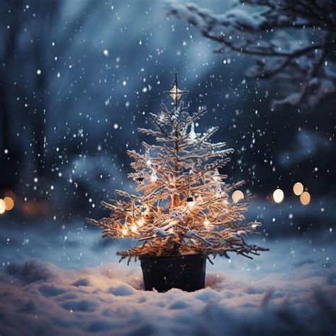 Premium AI Image Blurred Christmas Tree Snow Christmas Background