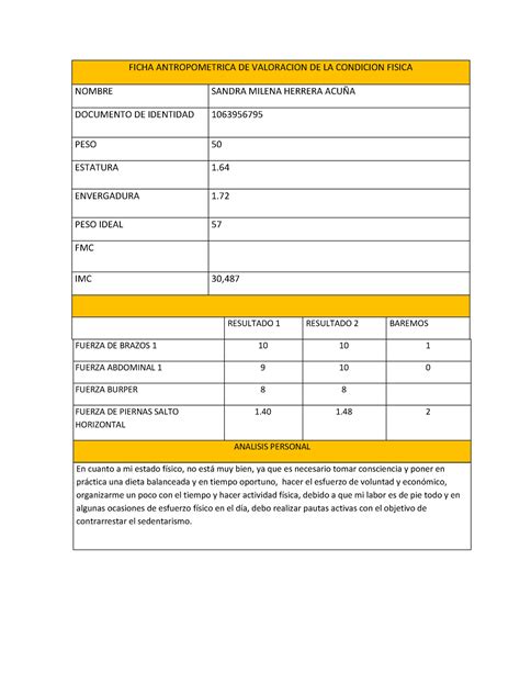 Ficha Antropometrica FICHA ANTROPOMETRICA DE VALORACION DE LA