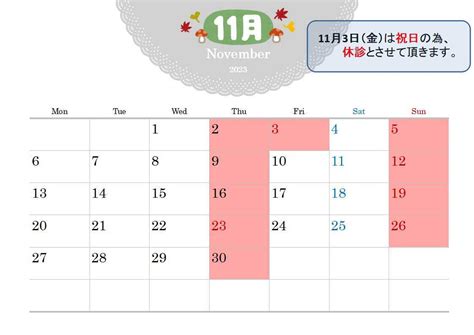 【診療日のお知らせ】11月の診療日のご案内