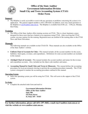 Fillable Online Auditor State Mn Ctas V Order Form Auditor State Mn