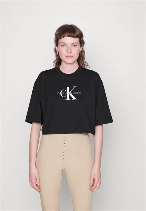 Calvin Klein Jeans Archival Monologo Cropped Tee Printtipaita Black Musta Zalando Fi