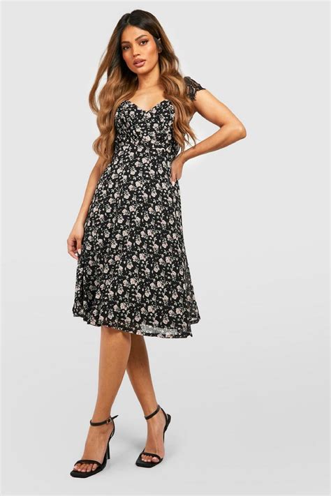 Womens Floral Lace Midi Skater Dress Boohoo Uk