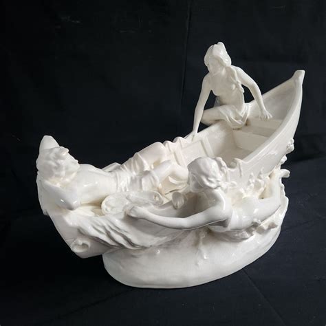 Sculpture Large Cm Art Nouveau Coupe Fishing Boat With Two Naked