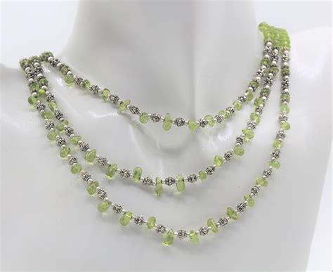 Multi Strand Peridot Necklace Elegant Beaded Necklace Green Statement