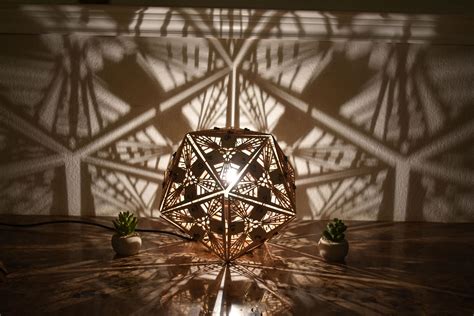 Icosahedron Shadow Desk Lamp Geometric Lighting Wood Lamp Geometric Lighting Wood Lamps