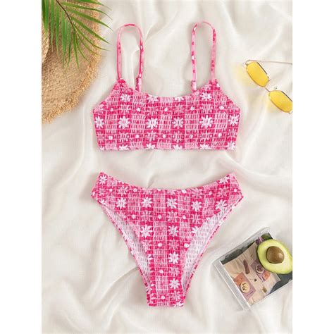 CÓ SẴN Set bikini mảnh hoa nhí hồng có mút lót KÈM ẢNH THẬT Shopee Việt Nam