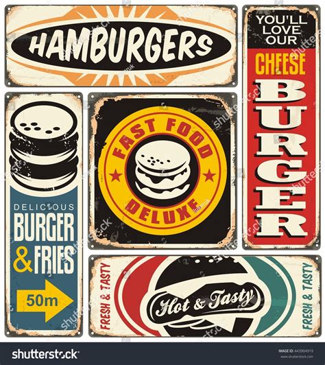 Retro Burger Signs Collection On Old Stock Vector 443904919 - Shutterstock