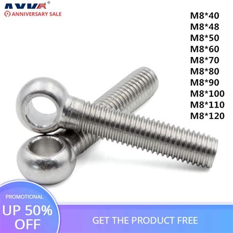 Axk 1pcs 304 Stainless Steel Joint Bolts Slip Knot Screw Fish Eye Bolt