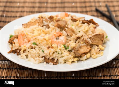 Special Fried Rice With Char Siu Pork Prawns And Egg Stock Photo Alamy