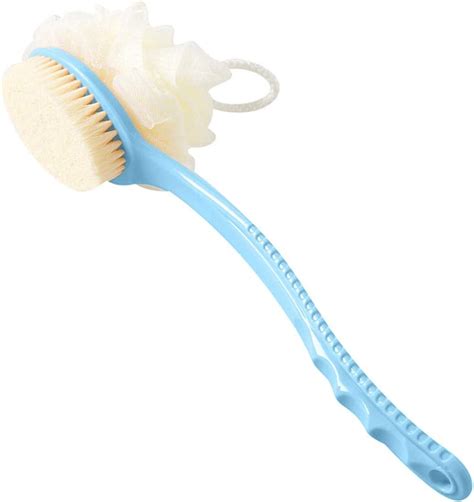 Shower Body Brush With Bristles And Loofah Back Scrubber Bath Mesh