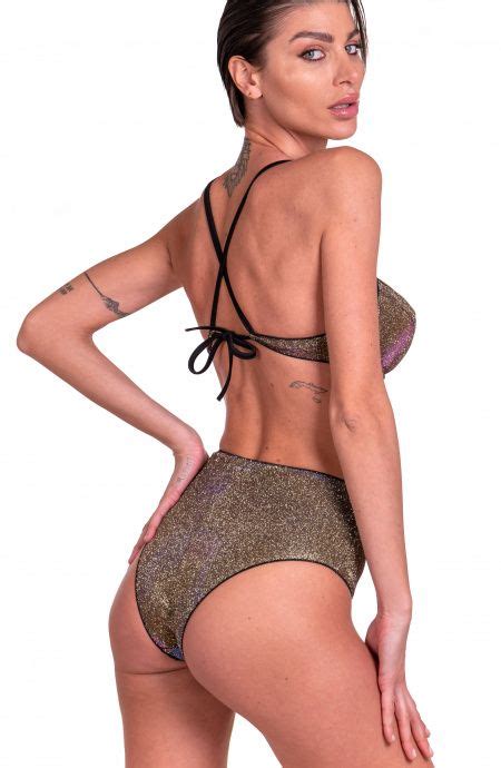 Bikini Balconcino Con Ferretto Slip Retr In Glitter Cangiante Taglia S